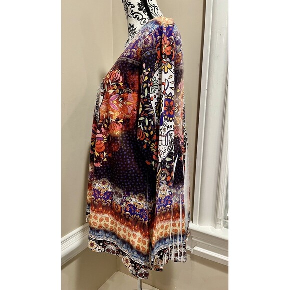 Women’s XL Abstract Floral Rhinestone Skull Embellished Tunic Top Whimsy Artsy - Picture 4 of 13